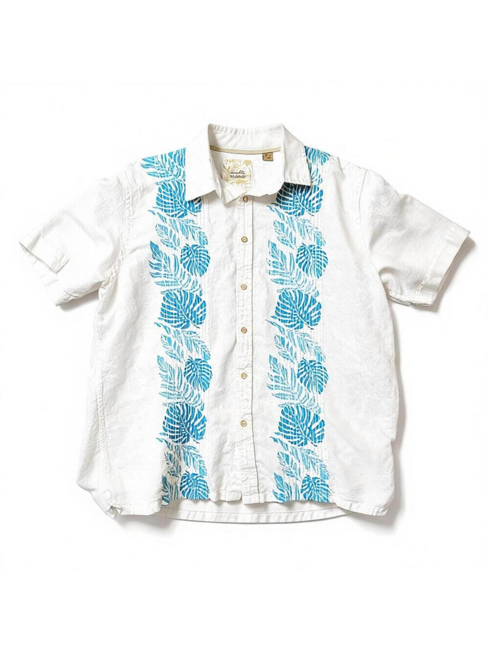 Tasso Elba Shirt Mens XL White Short Sleeve Tropical Leaf Print Button Up Camp